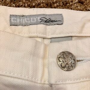 Chico's Platium White Jeans w/Silver Stitching & Button